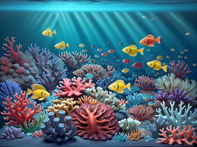 Uma impressionante fotografia subaquática de um recife de coral vibrante com uma variedade de vida marinha