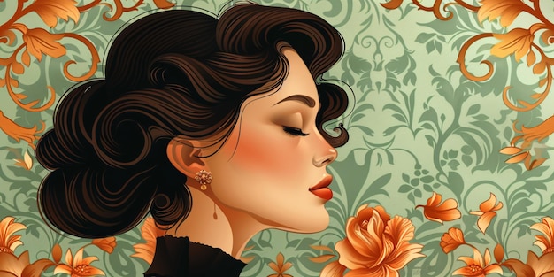 Uma impressionante ilustração Art Nouveau de uma senhora em moda atemporal