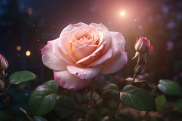 Uma impressionante imagem HD de uma rosa iluminada pela suave luz etérea da lua