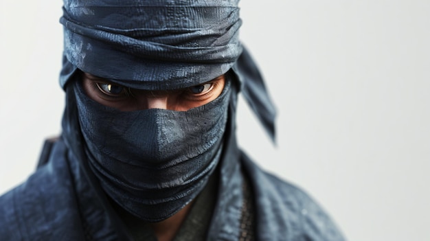 Uma impressionante renderização 3D de um ninja furtivo exibindo detalhes intrincados e texturas incríveis Esta obra de arte cativante captura a essência de furtividade e agilidade com poses dinâmicas e