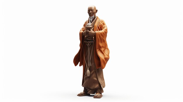 Uma impressionante renderização em 3D de um monge sábio exalando tranquilidade e sabedoria capturada com detalhes excepcionais perfeitamente isolada em um fundo branco limpo, esta obra de arte convincente é ideal para