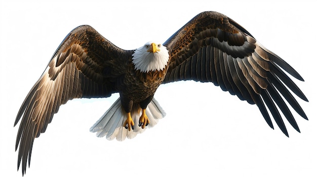 Uma impressionante renderização em 3D de uma majestosa águia em toda a sua glória com detalhes intrincados e texturas realistas, esta obra de arte captura a essência da força e liberdade.