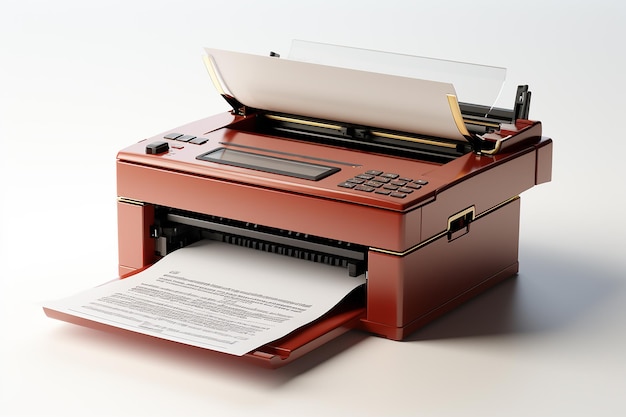 uma impressora vermelha e preta com um papel no meio