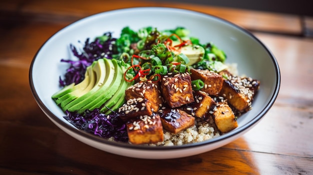 Uma incrível tigela de tofu de quinoa caseira