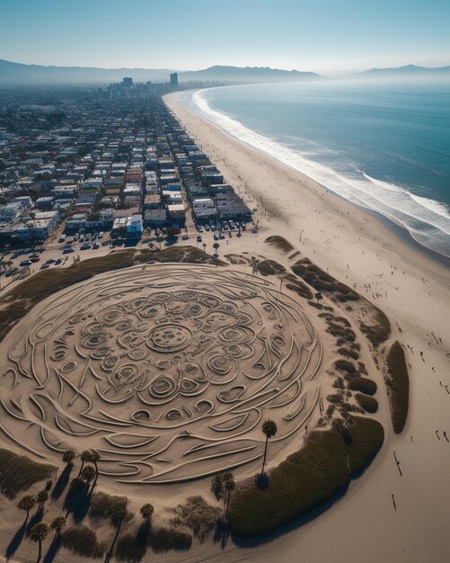 Uma instalação de arte circular na praia