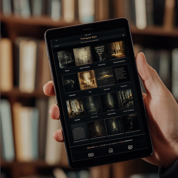 Foto uma interface fácil de usar do aplicativo de livros eletrônicos mostrando vários gêneros e opções de leitura