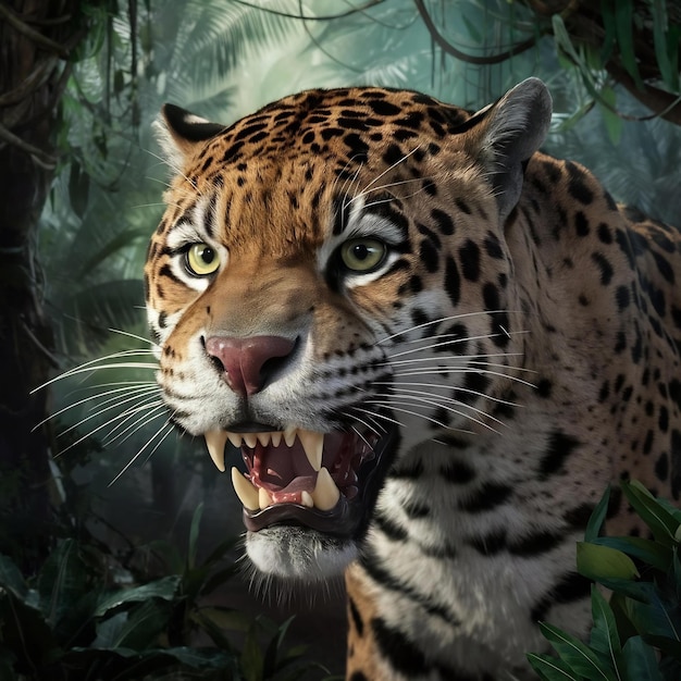 Uma jaguar na selva.