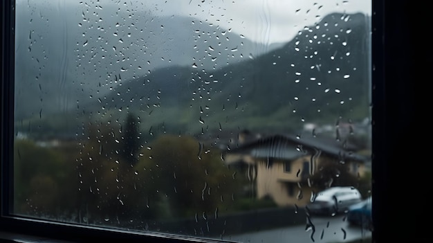 Uma janela com pingos de chuva