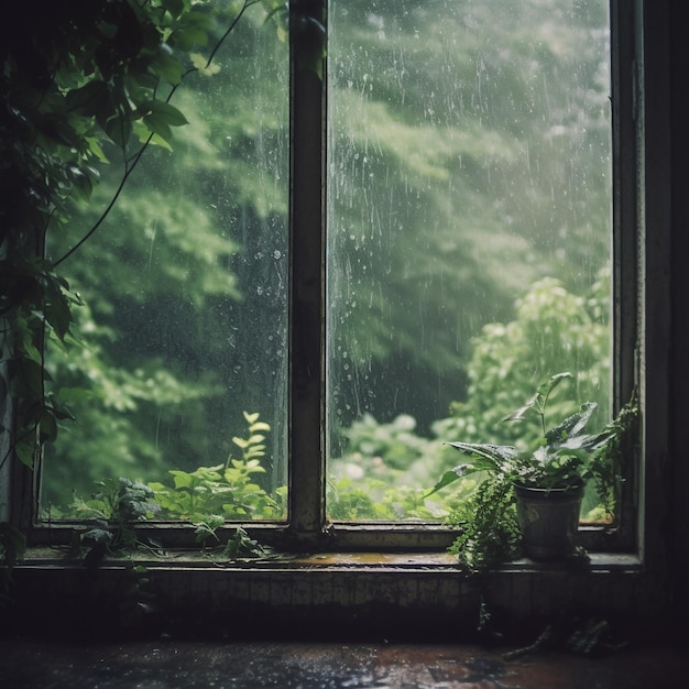 Uma janela com uma planta que diz "a palavra" nela.