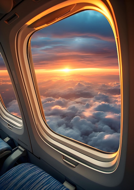 uma janela de avião com vista para as nuvens Vista da janela da janela do avião