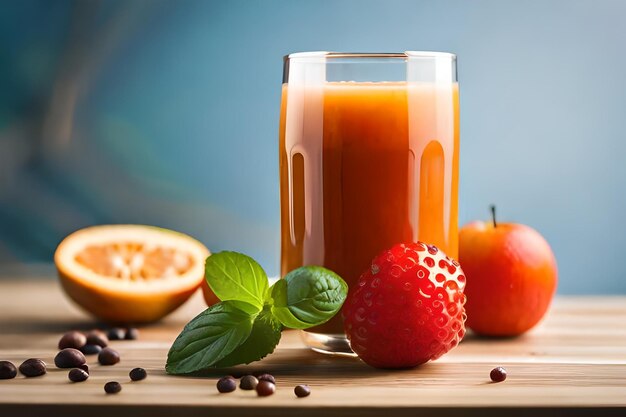 uma jarra de vidro com suco de morango com morangos e morangos dentro.