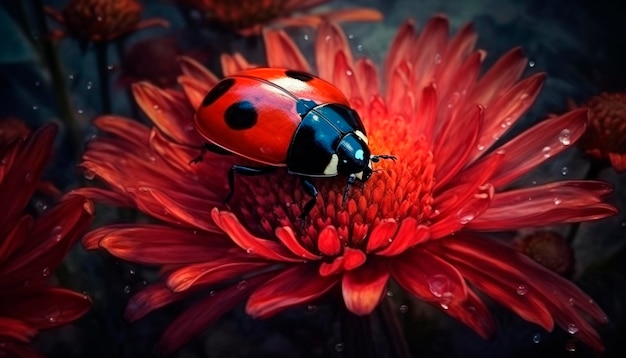 Uma joaninha senta-se em uma flor.