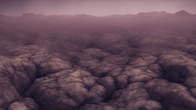 Uma jornada pelas colinas místicas veladas na névoa e adornadas com rochas antigas