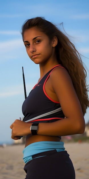 Uma jovem adolescente bonita em shorts de corrida