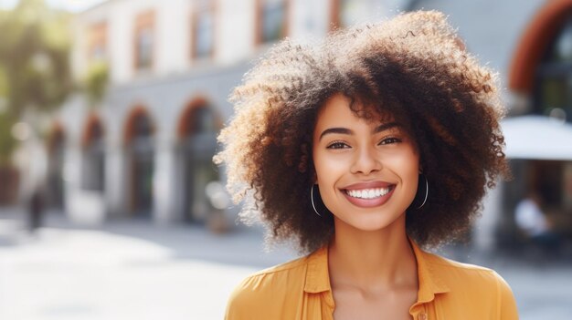 Uma jovem afro-americana sorridente gerada pela IA