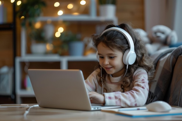 Uma jovem árabe alegre usando fones de ouvido sem fio mergulha em um aprendizado