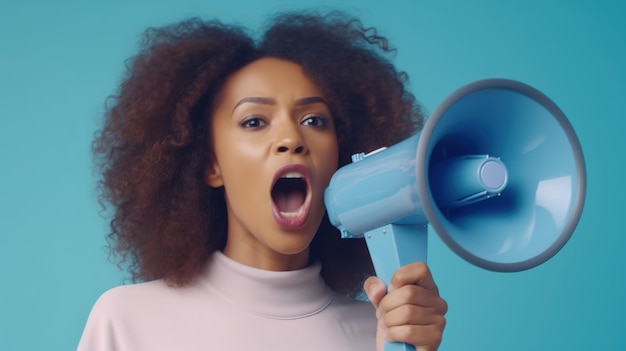 Uma jovem asiática bonita e bonita, de aparência agradável, vestindo uma camiseta azul contra as costas azuis é agradável