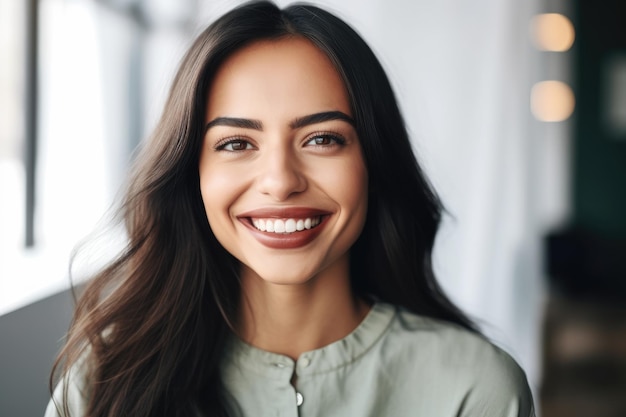 Uma jovem atraente sorrindo para a câmera criada com IA generativa