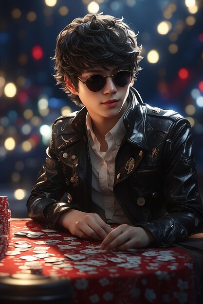 Uma jovem bonita de vestido vermelho e chapéu segurando um cartão de pôquer de ases no cassino Risco e chance de ganhar jogos de azar