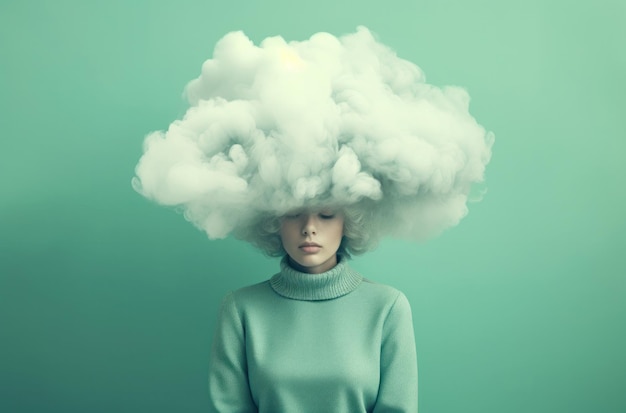 uma jovem com nuvem na cabeça