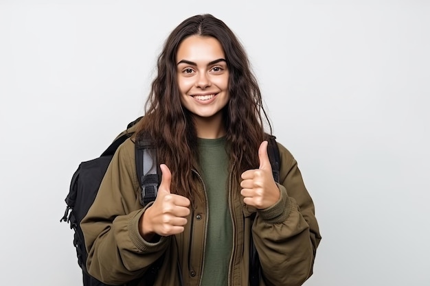 Uma jovem com uma mochila