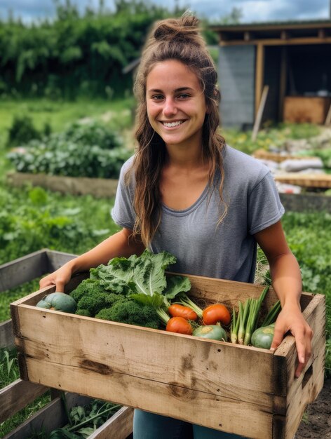 Foto uma jovem fazendeira bastante confiante no campo posando orgulhosamente.