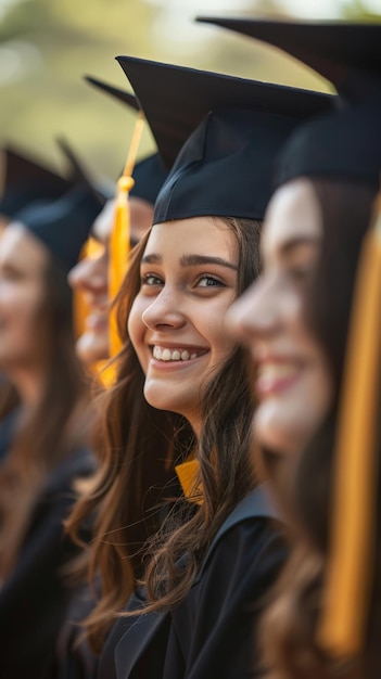 Uma jovem feliz com um boné de formatura um futuro brilhante refletido no seu sorriso