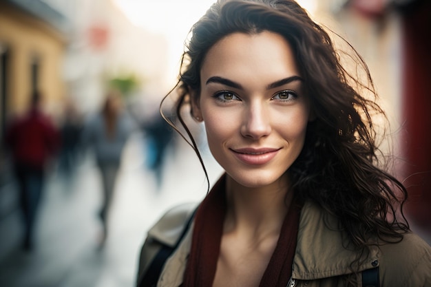 Uma jovem latina muito bonita e atraente olhando para a câmera enquanto caminhava pela rua gerada por Ai