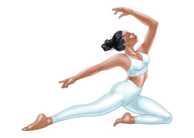 Uma jovem magra está fazendo yoga imagem vetorial desenho de linha à mão ilustração de qualidade