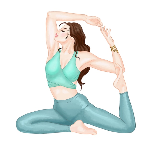 Uma jovem magra está fazendo yoga imagem vetorial desenho de linha à mão ilustração de qualidade