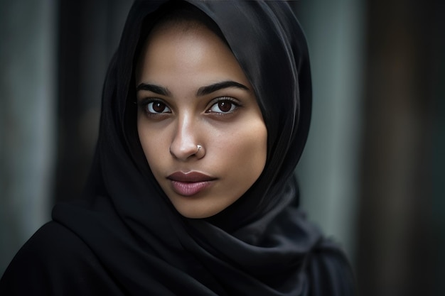 Uma jovem muito bonita com um hijab cobrindo a cabeça generative ai