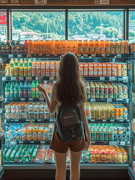 Foto uma jovem mulher a fazer compras