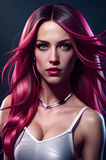 Uma jovem mulher bonita com cabelo rosa