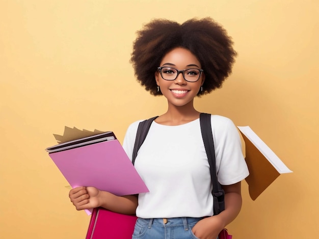 Uma jovem mulher vestindo um suéter e segurando livros