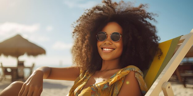 Uma jovem negra feliz a relaxar.