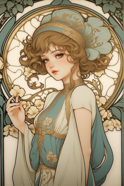 Uma jovem que lembra o estilo Art Nouveau