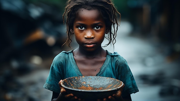 uma jovem segura um prato de arroz.