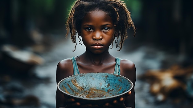 uma jovem segura uma tigela de arroz.