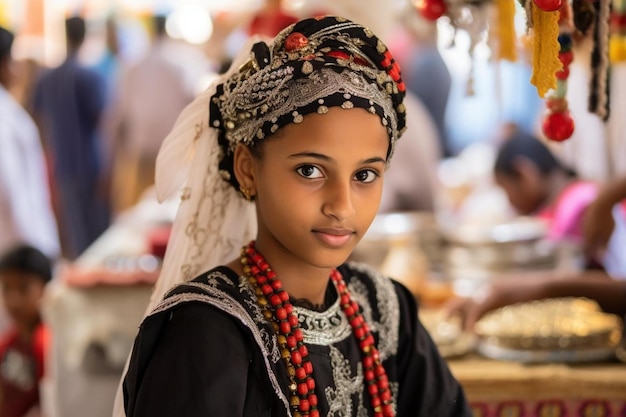 Foto uma jovem vestindo um chapéu em um mercado