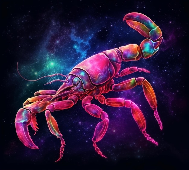uma lagosta colorida no meio de um fundo de galáxia generativo ai