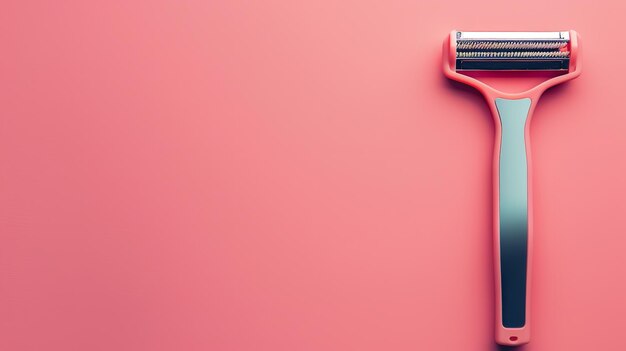 Uma lâmina de barbear de plástico descartável contendo uma lâmina de aço em um cenário rosa e espaço ia gerativa