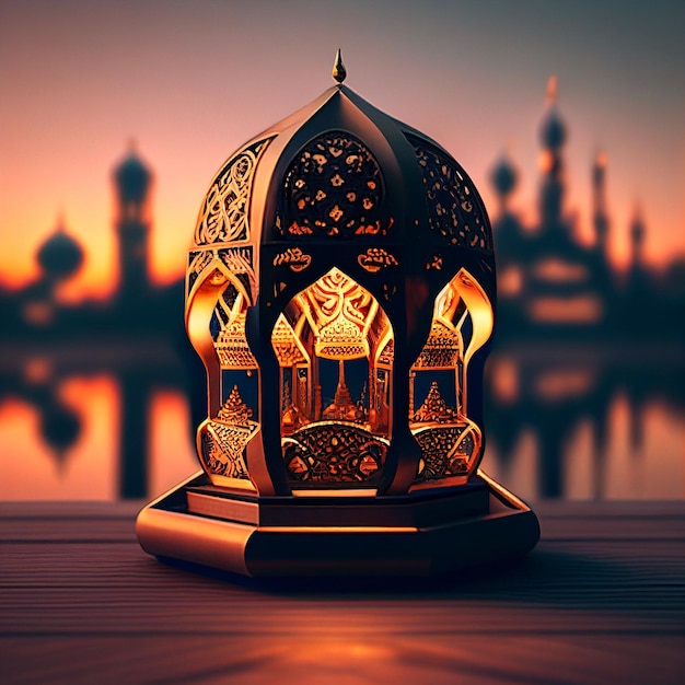 Uma lâmpada acesa com a palavra ramadã