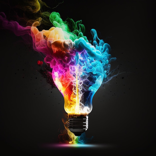 Uma lâmpada colorida com a palavra luz nela