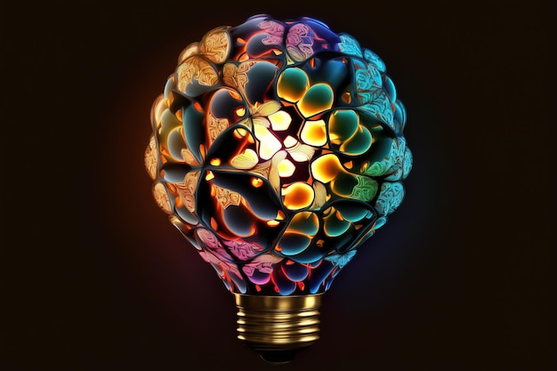 Foto uma lâmpada com um padrão colorido de flores dentro.