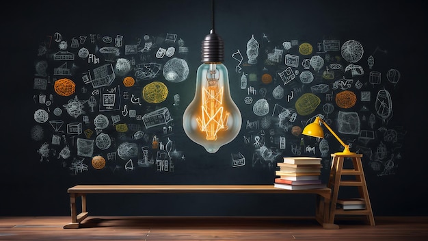 uma lâmpada com uma imagem de blackboardidea
