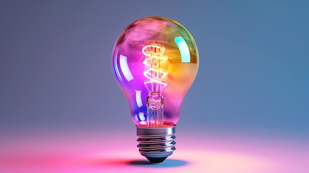Uma lâmpada com uma lâmpada colorida do arco-íris no meio Generative ai
