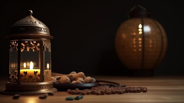 Uma lâmpada com uma vela no meio Ramadan Mubarak e o conceito de eid Mubarak