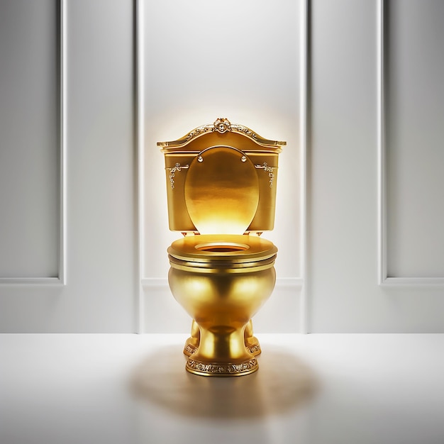 Foto uma lâmpada de ouro com um fundo branco e uma parede branca atrás dela