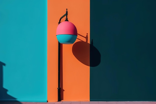 Uma lâmpada de rua colorida em uma parede colorida