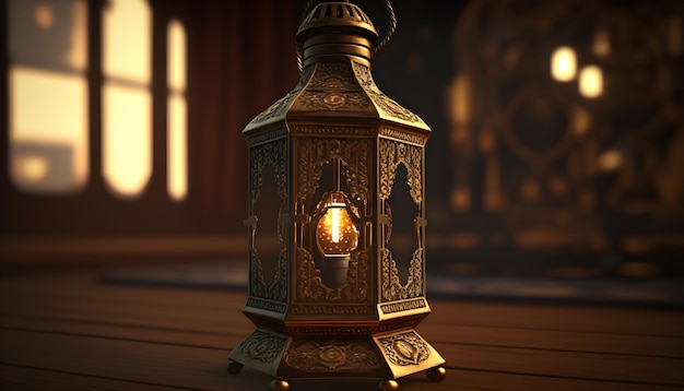Uma lâmpada em uma mesa com a palavra ramadã